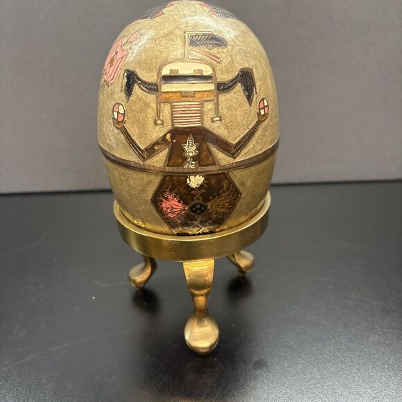 Enameled Cloisonne Brass Egg Trinket Box with Brass Stand - Picture 8 of 12